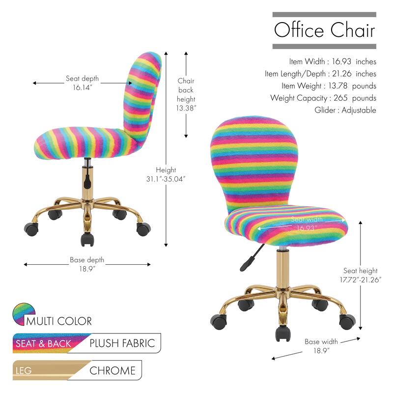 Porthos Home Esme Office Chair, Colorful Plush Fabric, Gold Metal Legs