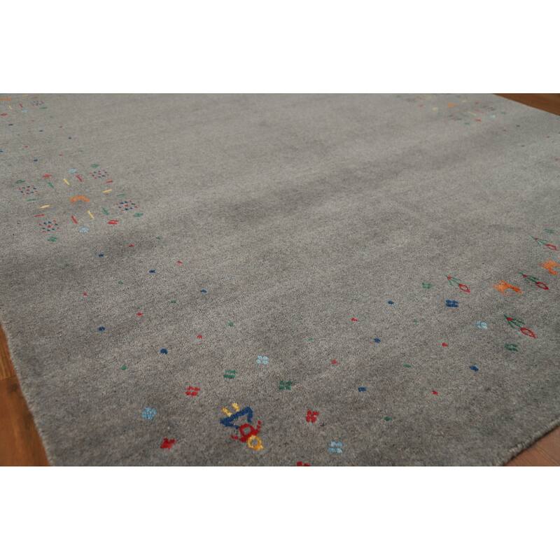 Hand Knotted Oriental 100% Wool Carpet Tribal Animal Pictorial Greys & Charcoal Gabbeh Area Rug - 8' 2'' X 5' 0''