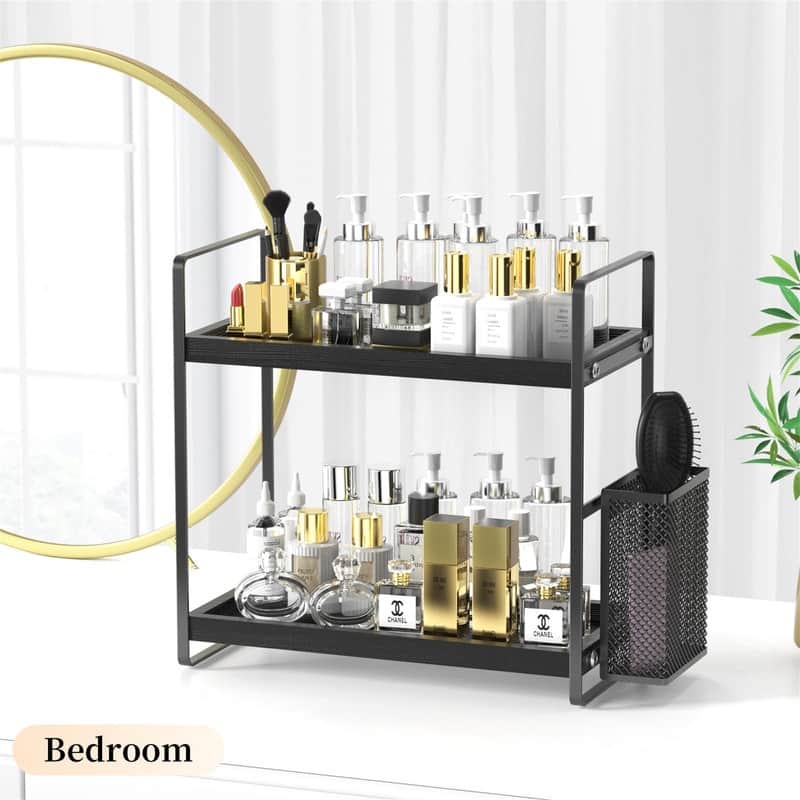 Bathroom Counter Organizer with Basket - 7"D x 13.5"W x 13"H