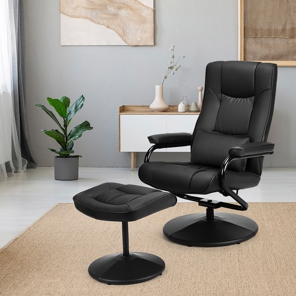 slide 1 of 7, Recliner Chair 360 Degree Swivel PU Leather Chair with Footrest