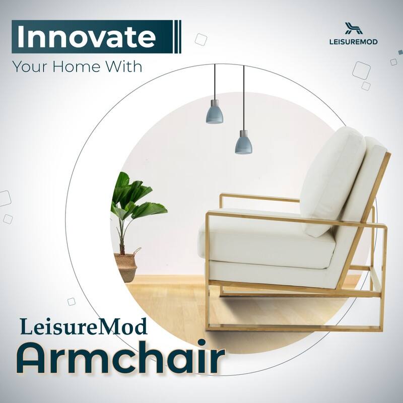 Jefferson Contemporary Leather Accent Armchair with Brushed Gold Base, Removable Cushions, and Durable Spring-Supported Seat