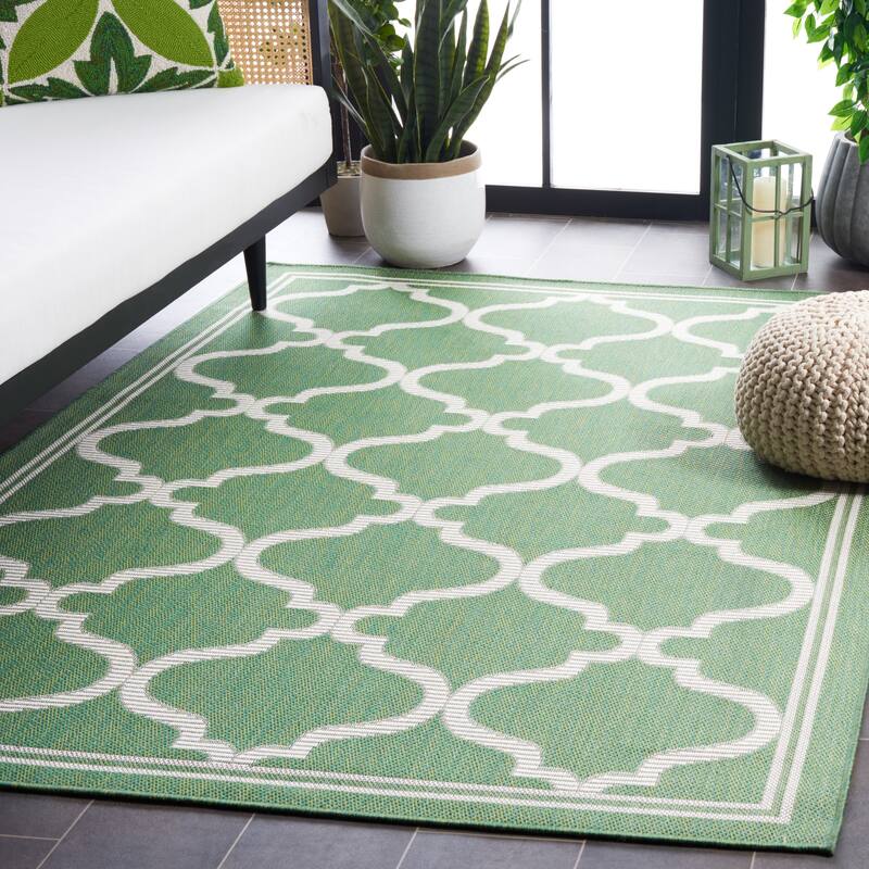 SAFAVIEH Bermuda Washable Edelt Indoor/ Outdoor Waterproof Rug - 9' x 12' - Green/Ivory