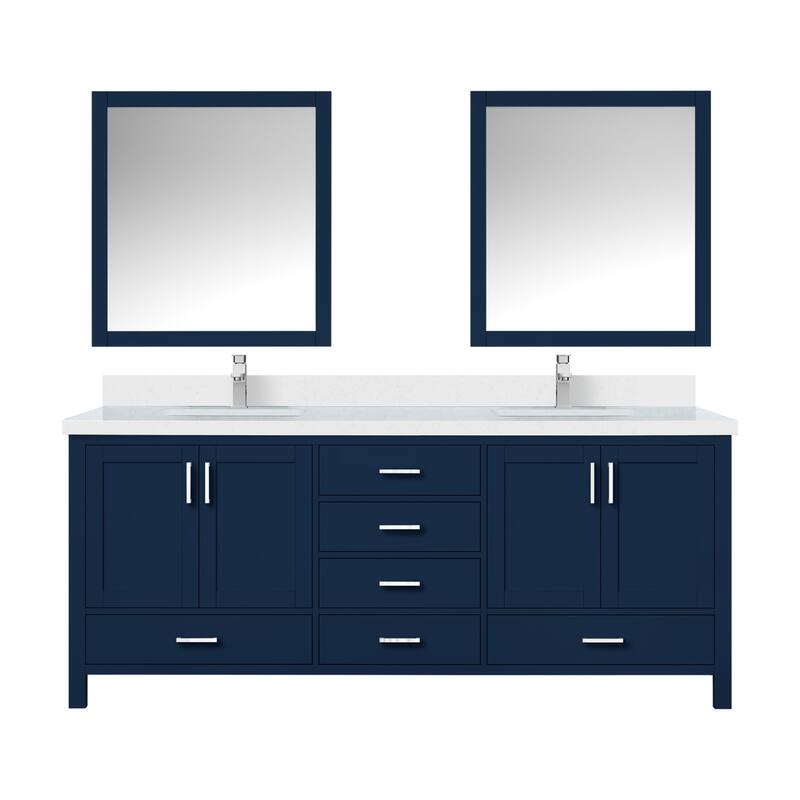 Jacques White Bath Vanity, Cultured Marble Top, Faucet Set and Mirror