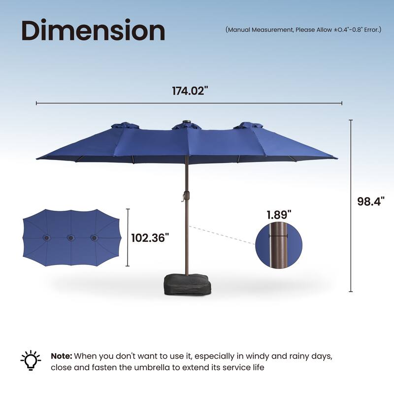 ​OVIOS 15ft Double-Sided Patio Outdoor Umbrella with Crank & Light