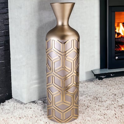 22" Gold and Brown Geometric Polyresin Floor Vase - 6.25