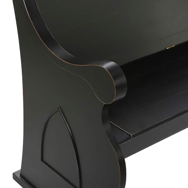 Black Wood Storage Bench with Scrolled Armrests