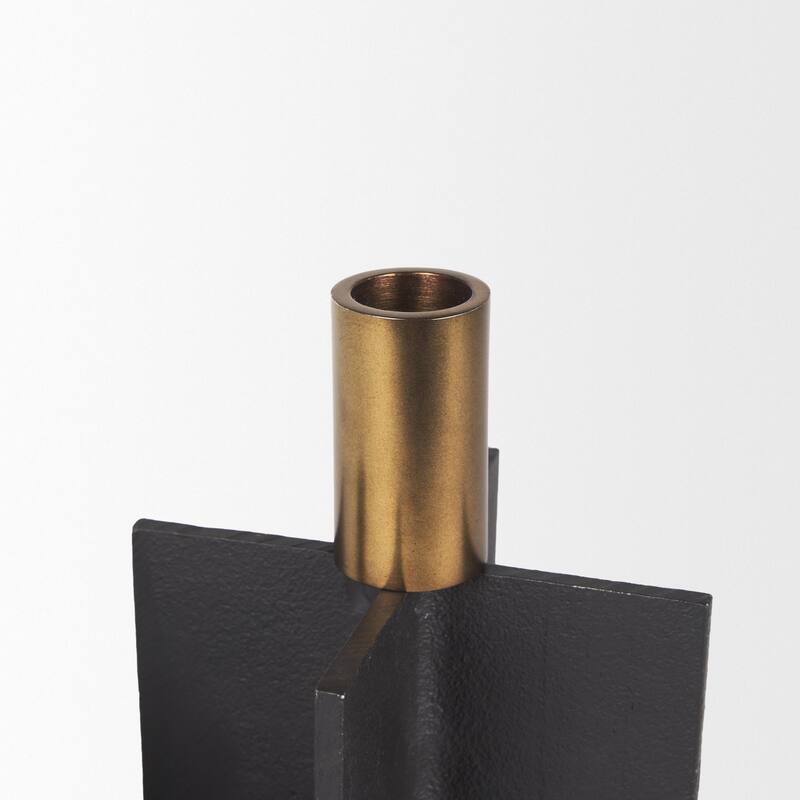 Pia Matte Black w/ Brushed Gold Metal Taper Candleholder (Set of 2) - 4.8L x 4.8W x 8.3H