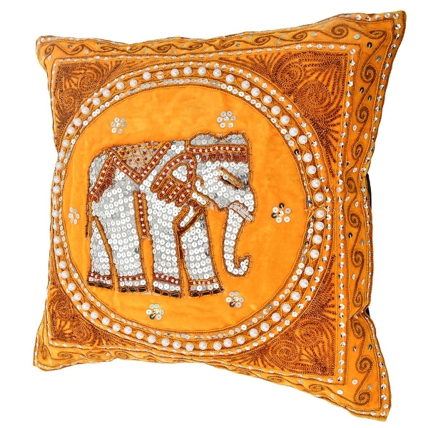 2x Pillow Case Handmade Elephant Embroided Home Decoration Thai Silk & Sequin 