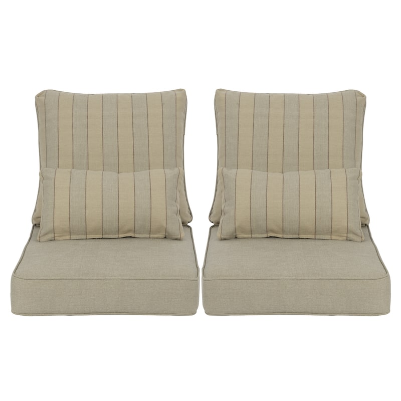 Aoodor Outdoor Deep Seat Chair Cushion Set (2 Back 2 Seater 2 Pillow) - 22"x24" - Khaki Stripe
