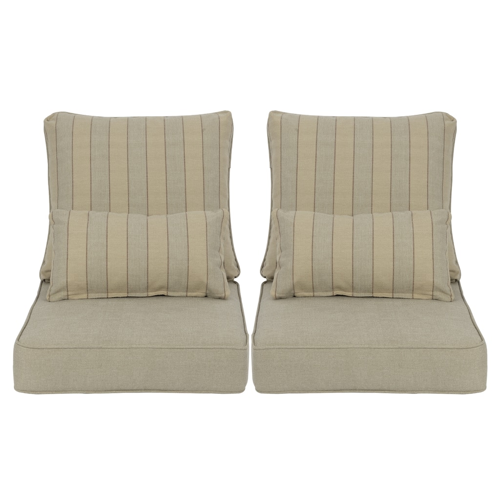 Aoodor Striped Indoor/Outdoor Deep Seat Chair Cushion Set with Lumbar Pillow (Set of 2)