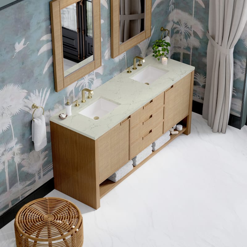 Solene 72" Double Vanity, Seaside Oak, w/FreePower Wireless Charger