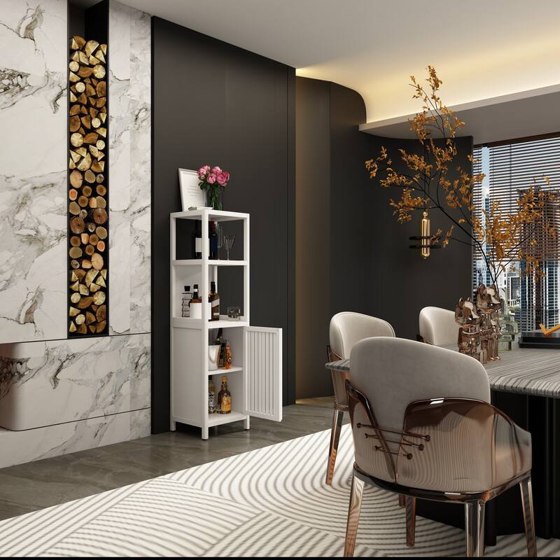 linen tower bamboo storage cabinet, suitable for main living spaces such as bathrooms, bedrooms, and living rooms - White