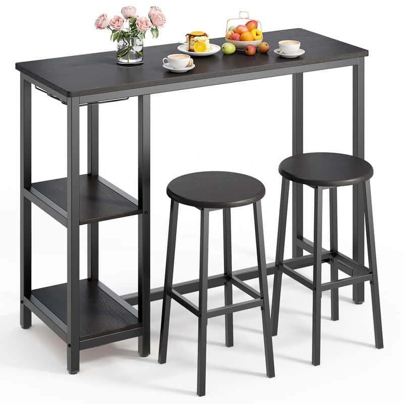 Bar Table Set with 2 Stools for Breakfast Nook, Dining Room, Living Room, Kitchen, Dining Hall