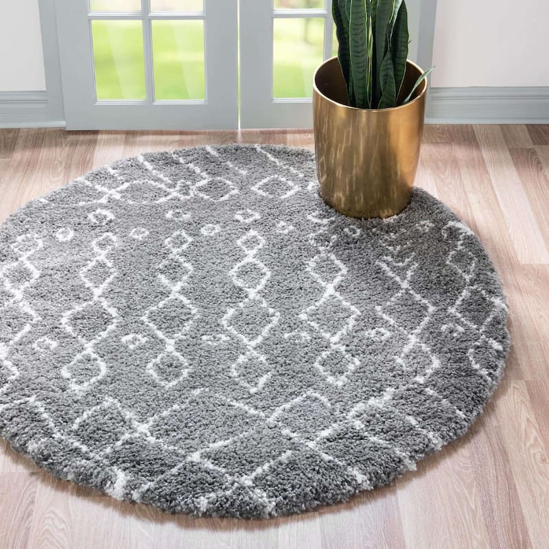 Shag Shoploni Collection Area Rug - 5' Round - Gray
