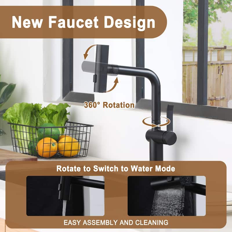 Single Handle Pull Down Sprayer Kitchen Faucet with 3 Functions Spray