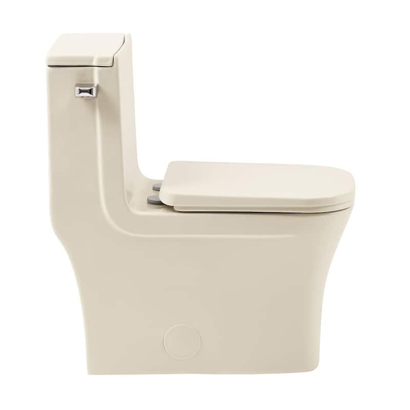 Bastille One Piece Square Left Side Flush Handle Toilet 1.28 Gpf In Bisque - 26.05" x 14" 29.25"