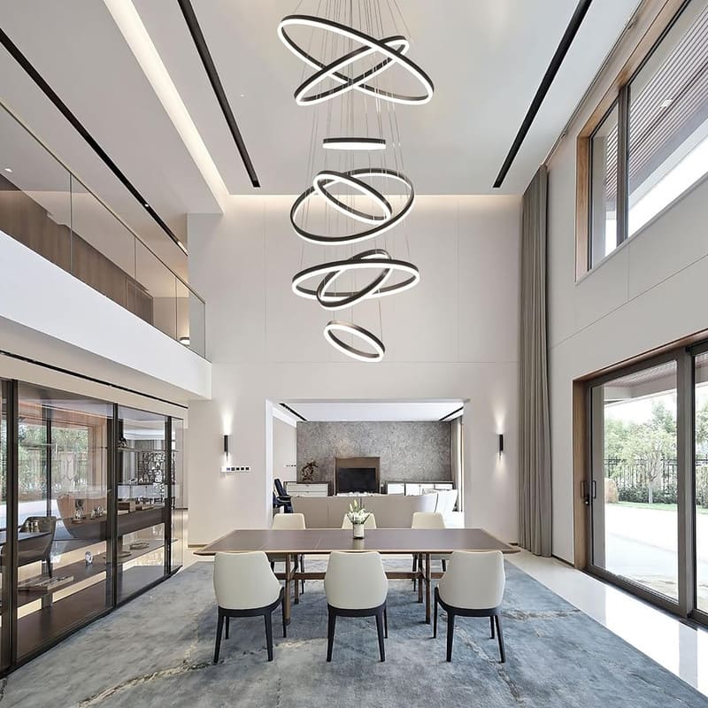 Modern 8 Ring Led Chandelier, Foyer Chandeliers, Large Chandeliers for High Ceilings