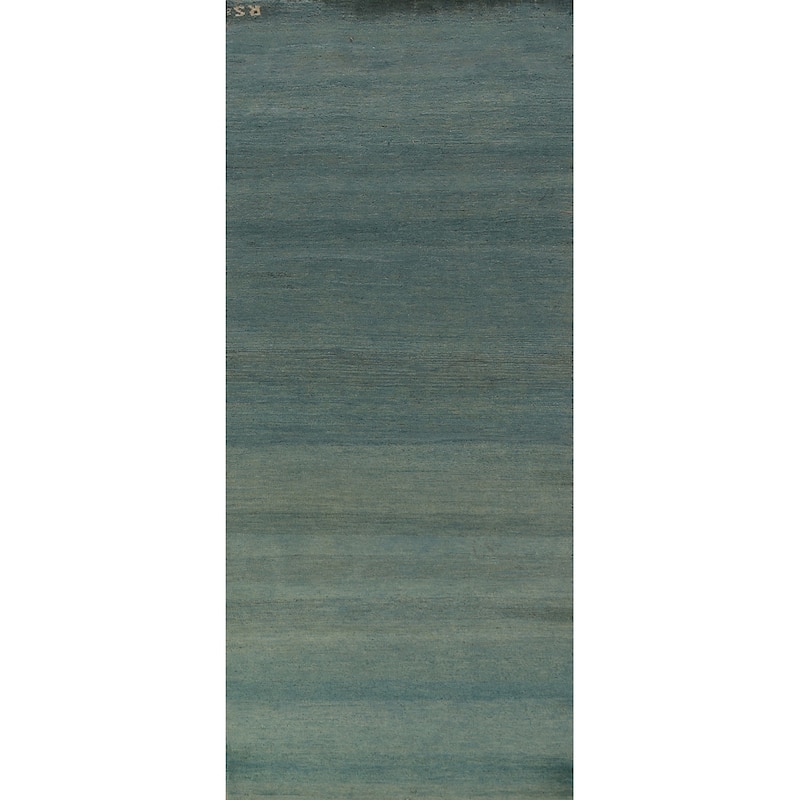 Blue & Green Modern Gabbeh Runner Rug Handmade Wool Carpet - 3'0" x 9'8"