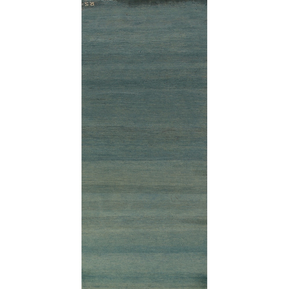 Blue & Green Modern Gabbeh Runner Rug Handmade Wool Carpet - 3'0" x 9'8"