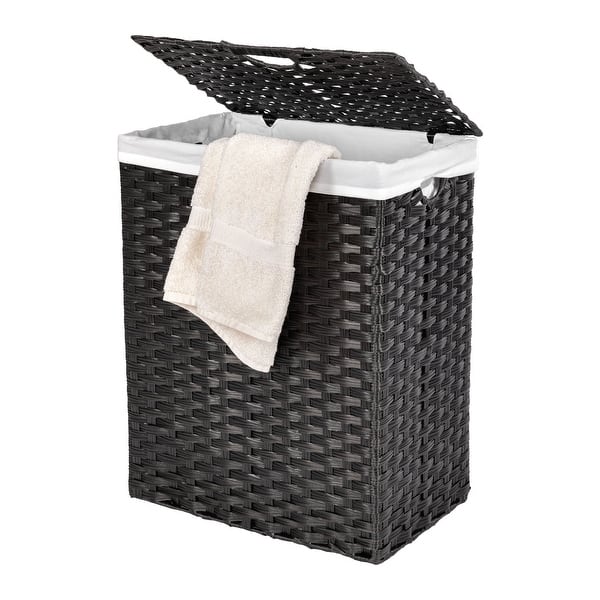 Seville Classics Lidded Foldable Portable Rectangular Laundry Hamper Basket with Washable Liner - Black
