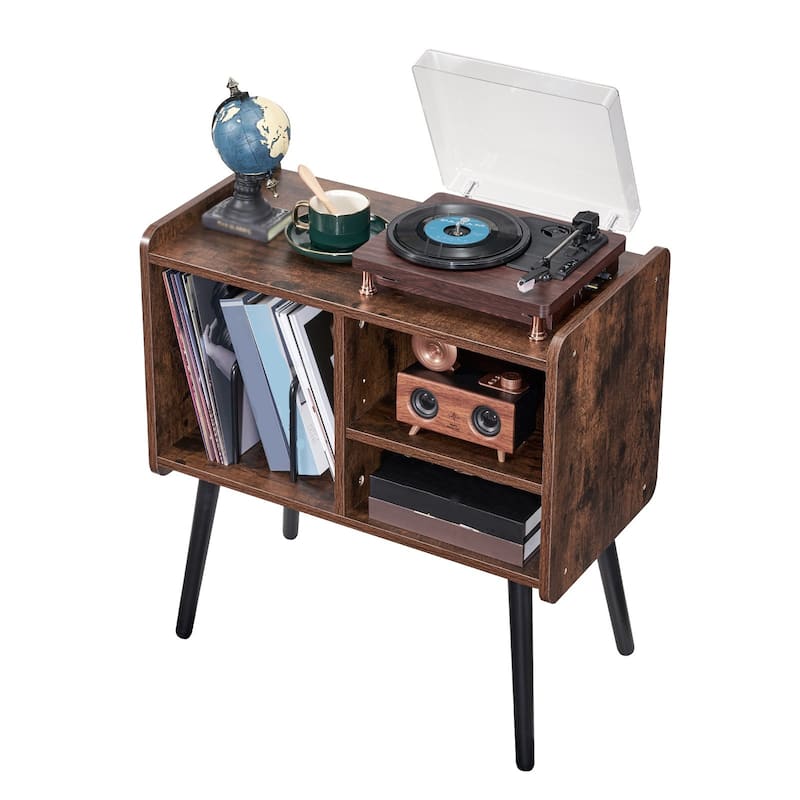 Record Player Stand with Vinyl Storage, Adjustable Turntable Cabinet - 25.98 x 13.86 x 26.97 inch