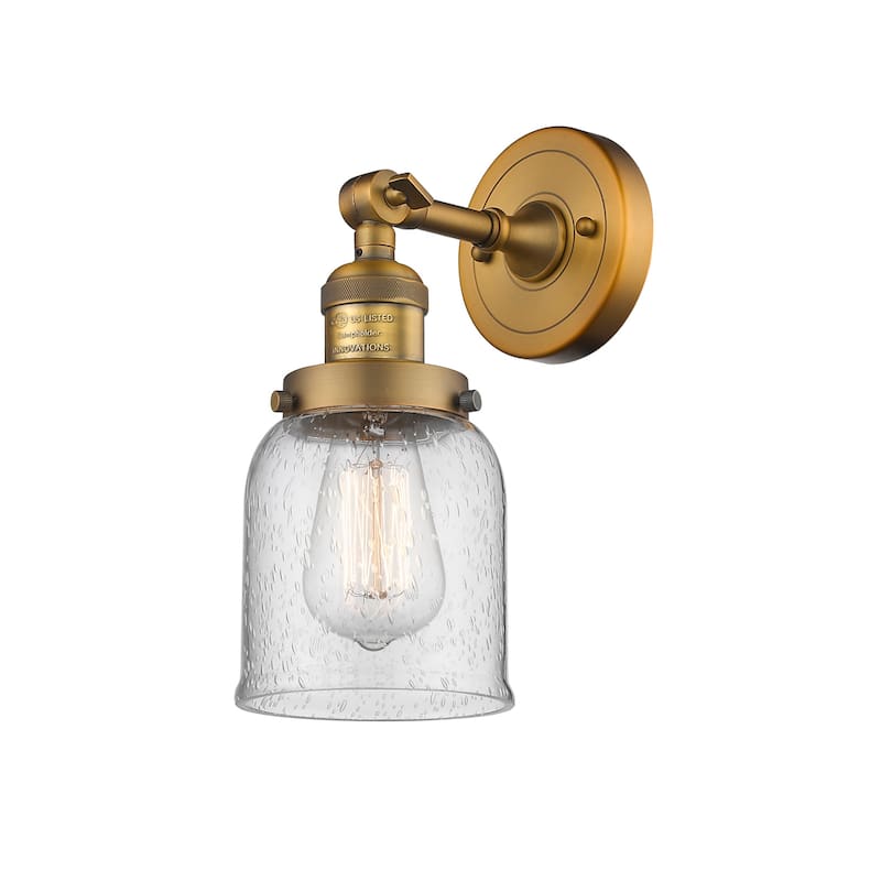 Innovations Lighting Small Bell Single Light 10" Tall Bathroom Sconce - Brushed Brass / Seedy