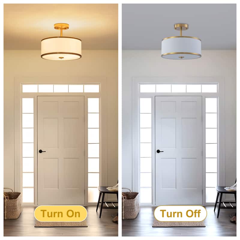 Starsky Modern 3-light Fabric Drum Semi Flush Mount