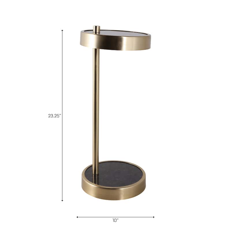 Stone Metal Side Table Modern Round Tray Top Sleek Frame - 23" Black - 23.25"