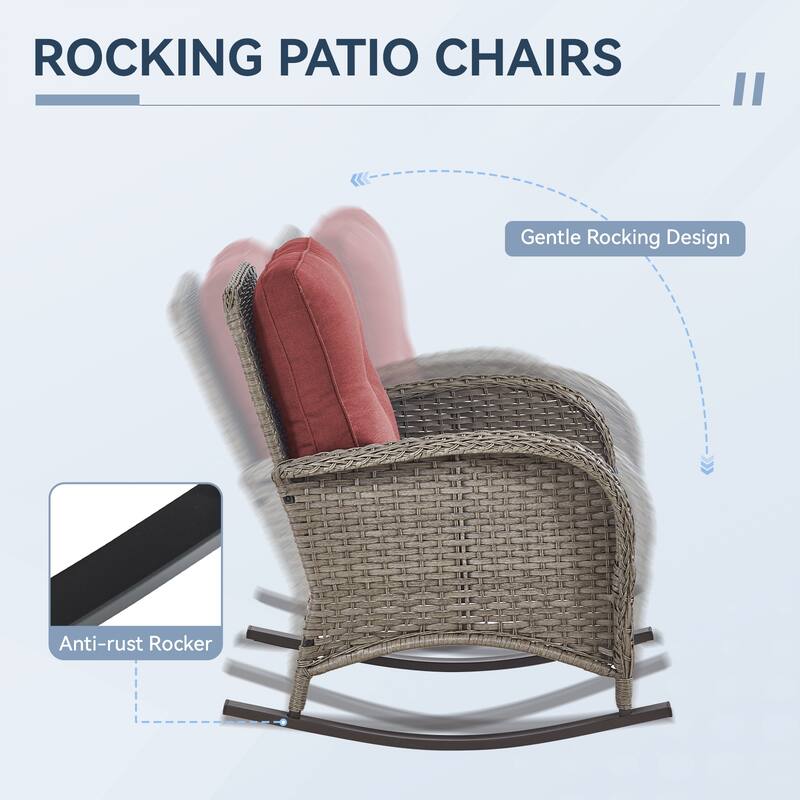 Gymojoy Patio Furniture Set PE Wicker Rocking Chairs & Side Table