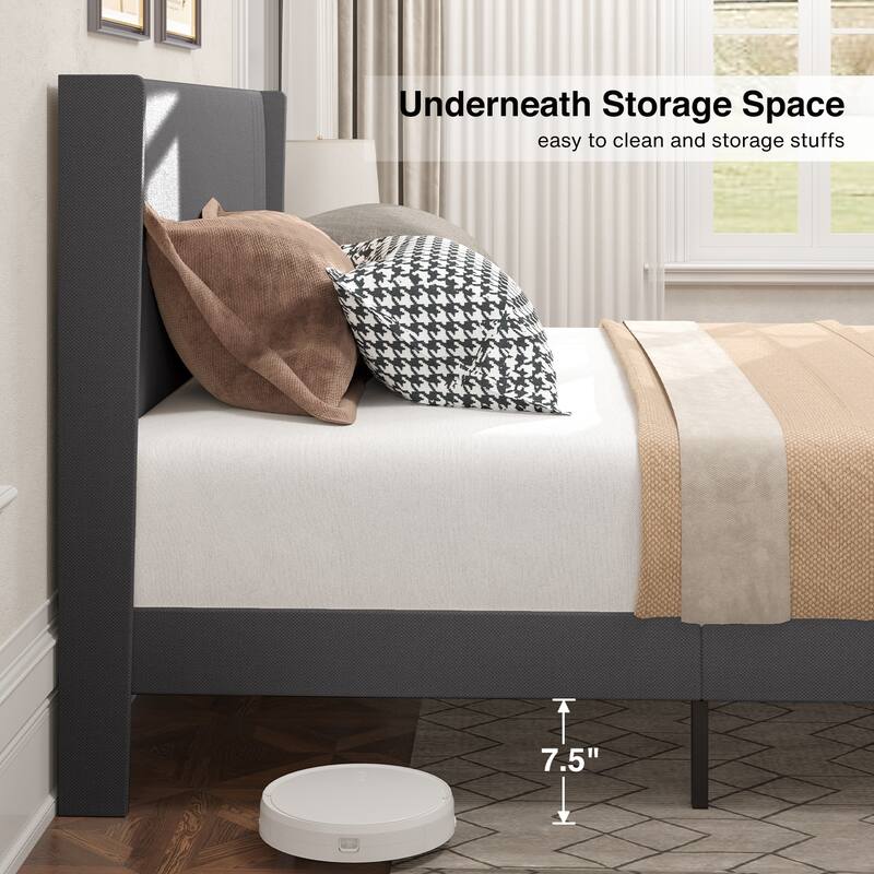 Twin/Full/Queen/King Bed Frame with Wingback Headboard, Upholstered Platform Bed