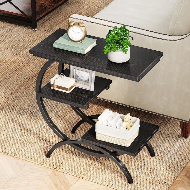 C-Shaped End Table, 3-Tier Small Side Table