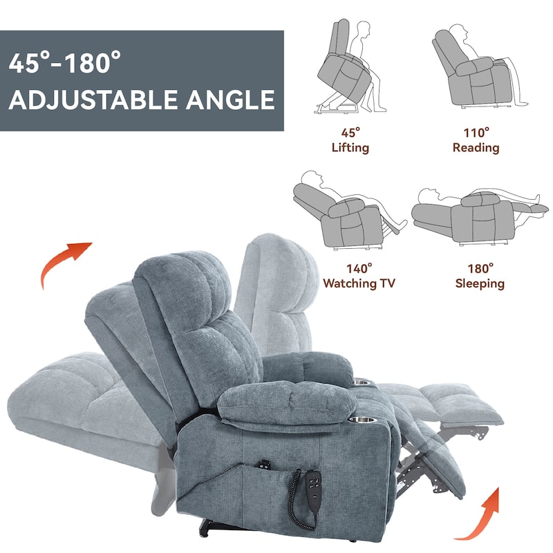 Oversized Chenille Power Lift Recliner with Dual Cup Holders