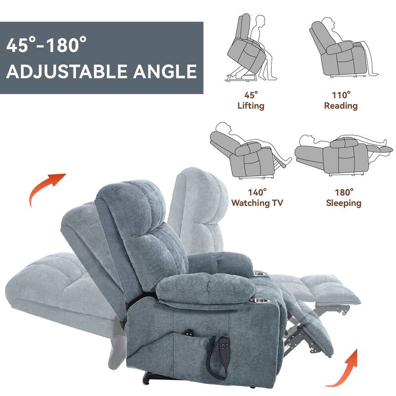 Power Lift Recliner Chair with Massage & Heat – 350 lbs Capacity, Dual Motor, 8-Point Vibration, Lumbar Heating, Cup Holders