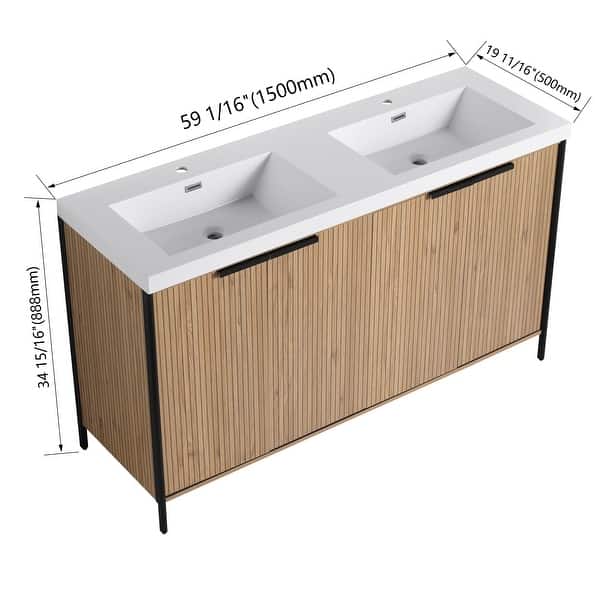 dimension image slide 2 of 5, BNK 24/30/36/48/60 inch Freestanding Resin Sink Bathroom Vanity with Soft Close Door and Adjustable Shelf