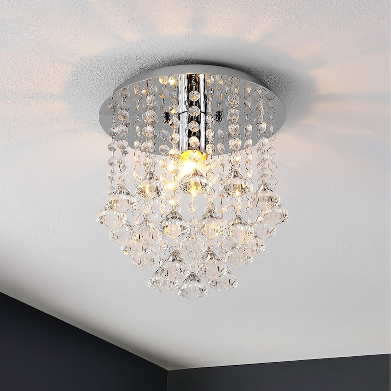Malia 9.88" 1-Light Traditional Transitional Iron LED Semi Flush Mount, Chrome/Clear by JONATHAN Y