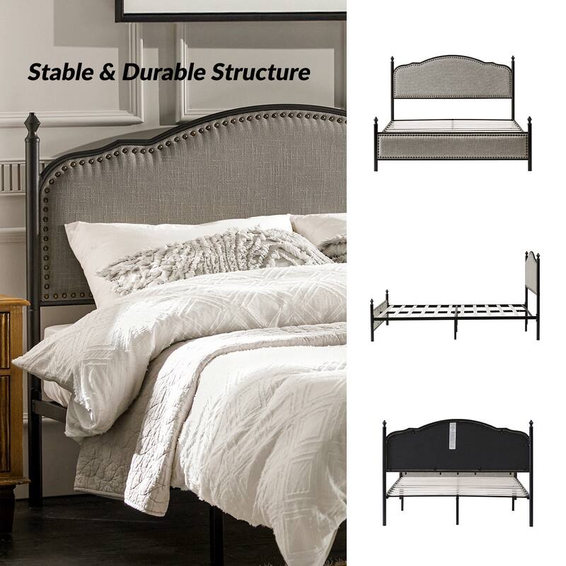 Dimas Modern King Size Upholstered Platform Bed with Metal Legs