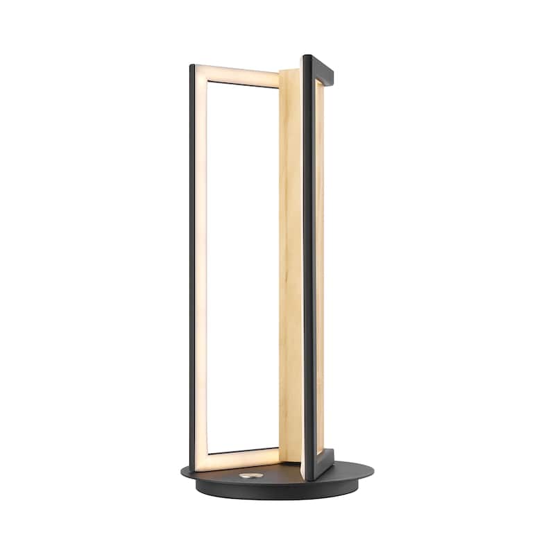 Satin Black & Wood Table Lamp - N/A