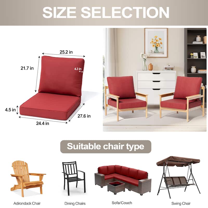 24.4 x 27.6 x 4.5 in T Outdoor Indoor Patio Premium Fabric Seat Cushions Set (Seat & Back)