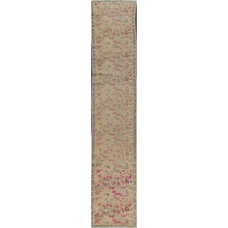 Antique Look Vegetable Dye Oushak Runner Rug Hand-knotted Wool Carpet - 1'9" x 10'3"