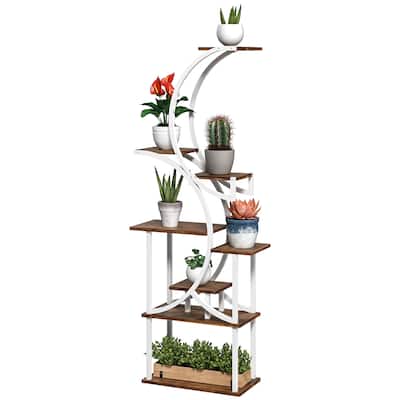 Eight-Tier Corner Plant Stand with S-Shaped Steel Frame and Fir Wood Shelves for Home Decor - 24.4" W x 10.2" D x 61.8" H
