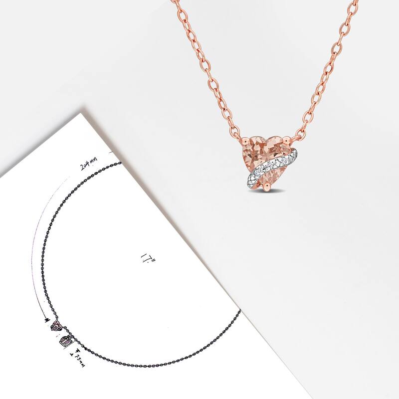 Miadora 5/8ct TGW Morganite Diamond Accent Heart Necklace Rose Silver