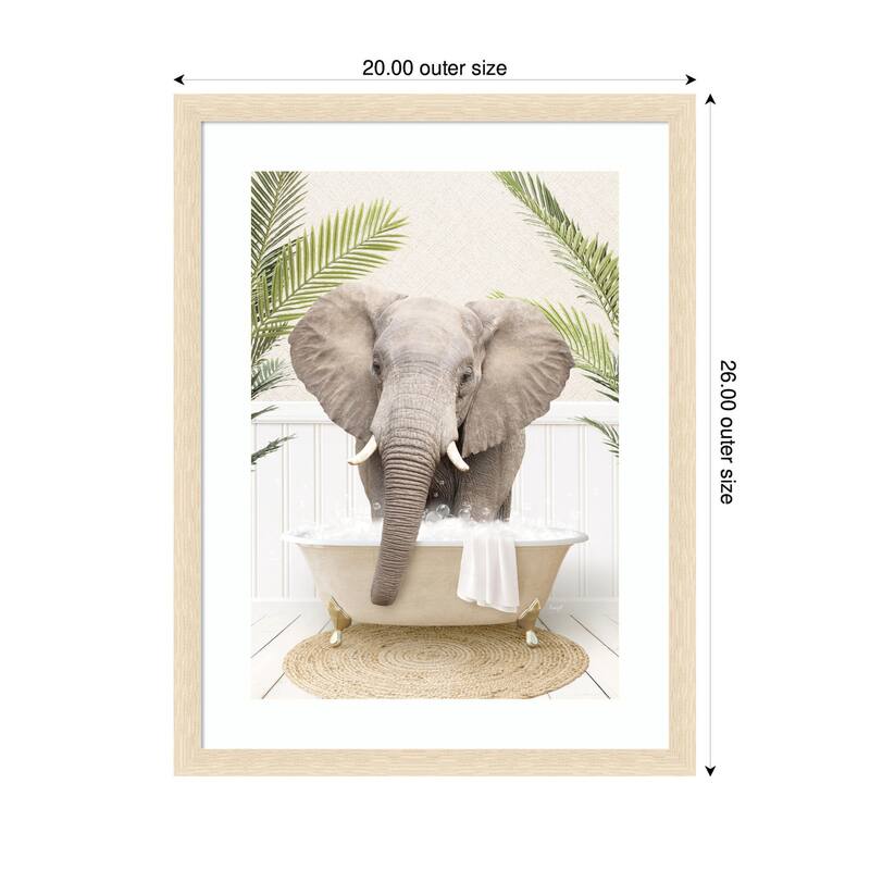 Kate and Laurel Elephant Front Palm Bathtub by Amy Peterson Framed Wall Art Print