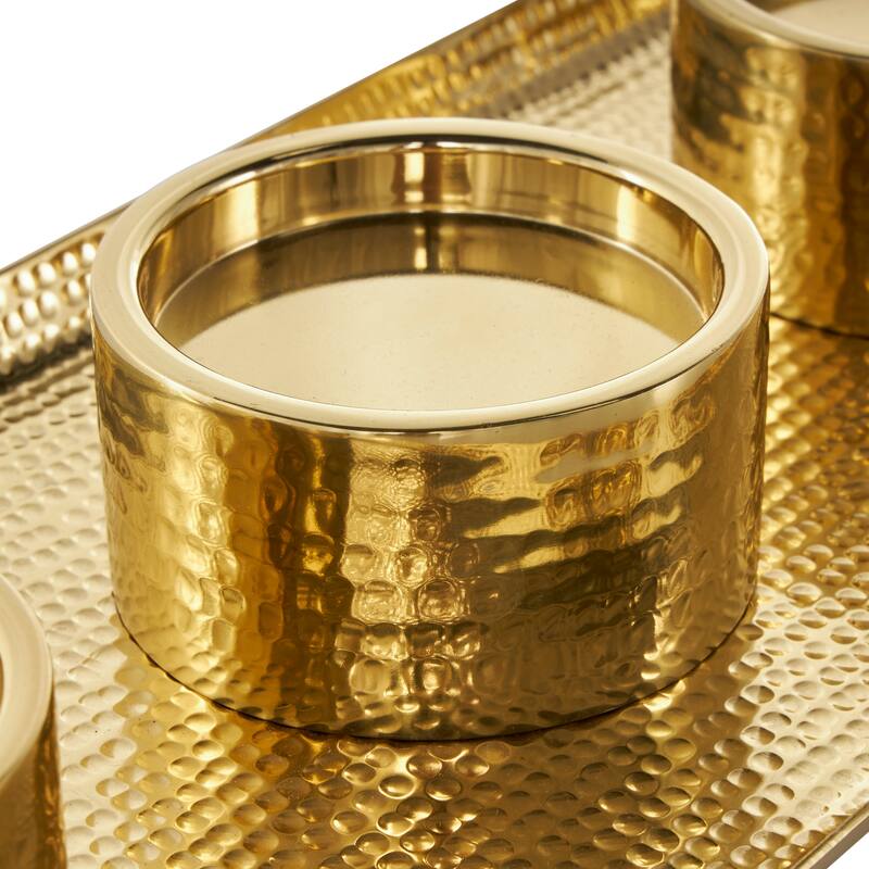 Gold or Silver Stainless Steel Metal 4 Candle Candelabra with Attached Tray