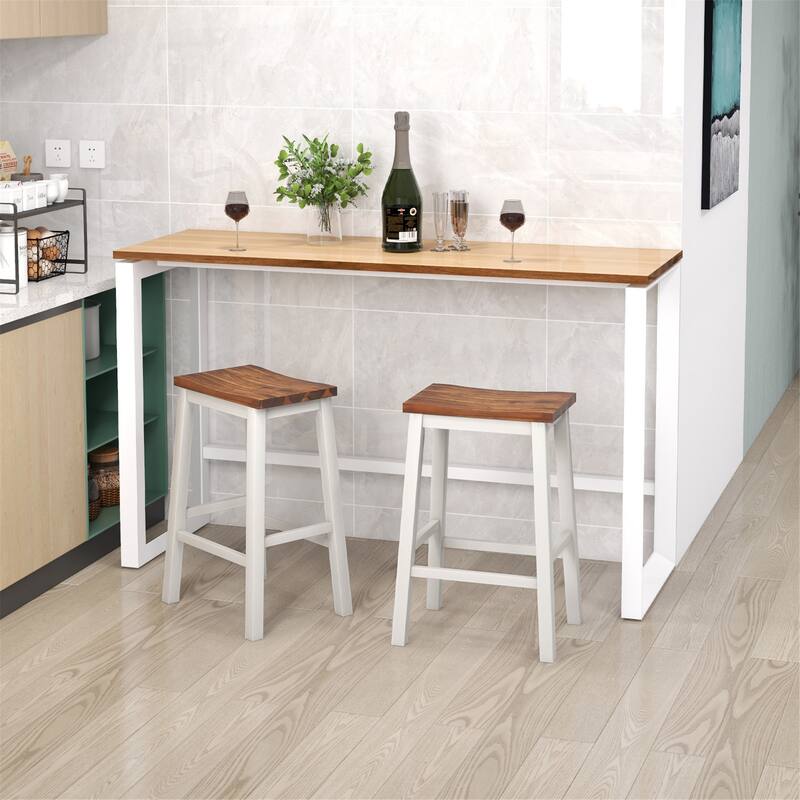 Gymax 24.5 Inch Set of 2 Saddle Stools Industrial Counter Height - Gray+Walnut