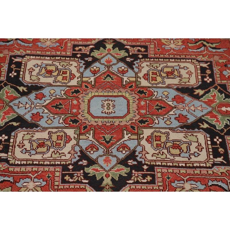 Heriz Serapi Oriental Area Rug Hand-Knotted Wool Carpet - 8'11" x 12'1"