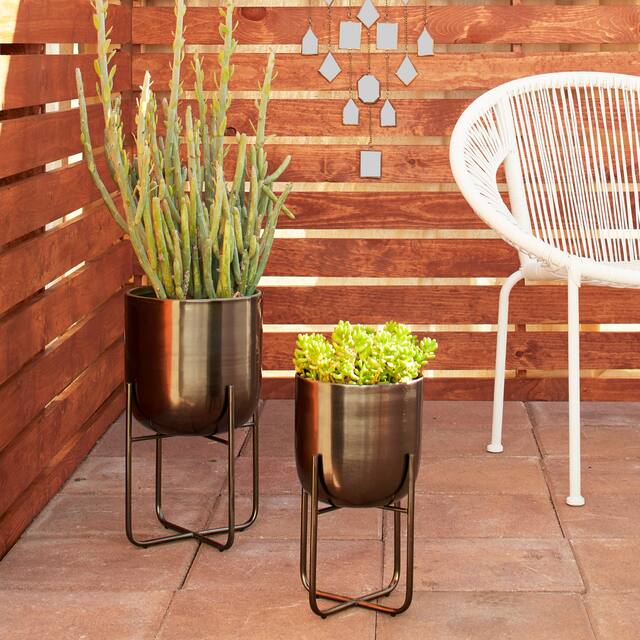 Iron Glam Contemporary Planter (Set of 2) - S/2 16", 13"H - Black