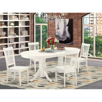 Vogue 5-Piece Dining Set - Linen White Table & 4 Chairs - Oval Dining Room Table with Leaf