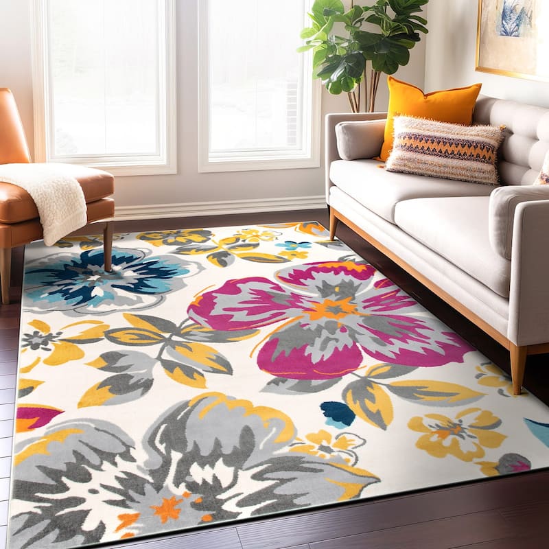 World Rug Gallery Modern Floral Design Area Rug - 5' x 7' - Multi - Runner/Rectangle