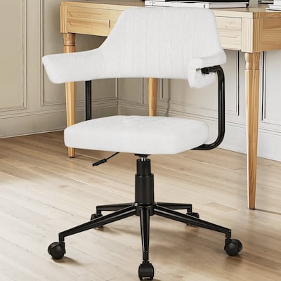 Javlergo Swivel Adjustable Height Office Chair PU Leather with Vertical Stripes 5-Wheel Base and Armrests Desk Chair