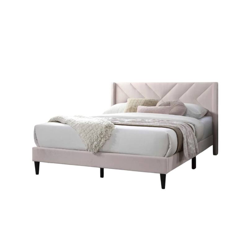 Niasa Full Size Bed, Chevron Tufted Pink Velvet Upholstered Foam